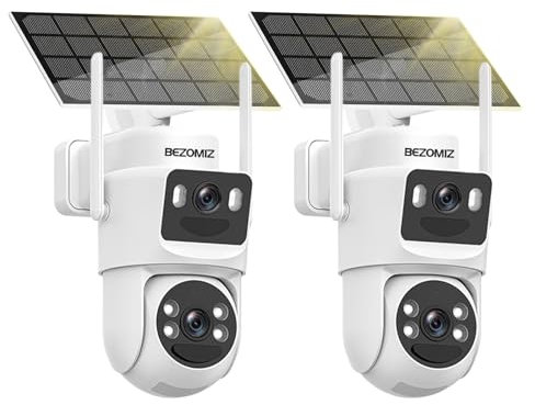 BEZOMIZ 4K Caméra Surveillance WiFi Extérieure à Double Objectif,360° PTZ Caméra IP,8MP Détection Humaine avec Panneau Solaire,Suivi Automatique,Vision Nocturne Couleur,Étanche,Audio Bidirectionnel