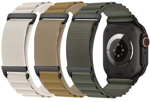 3 Stück Alpine Loop Armbänder - 49mm/45mm/44mm/42mm, Kompatibel mit Apple Watch Ultra/Ultra 2/SE/Series 1-10 (schwarz-grün/schwarz-starlight/schwarz-wheat)