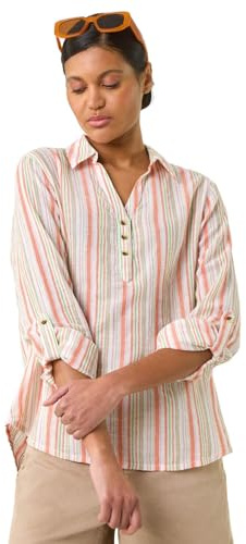 Roman Originals Collared Shirt - Ladies Long Sleeve Blouse Spring Everyday Summer Top Evening Vacation Work Holiday Long Sleeve Smart Casual - Orange - Size 14