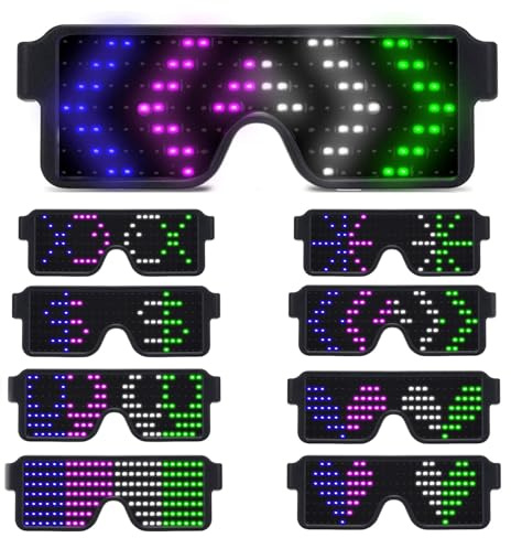 LED Glasses Light Up Rave Glasses Dynamic Sunglasses Party Supplies | USB Rechargeable 8 Modes Glow in the Dark Flashing Glasses for Adults Birthday Nightclub Halloween Xmas Festival Concert