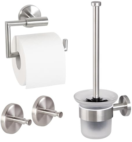 bremermann Bad-Serie Piazza - Badezimmer Zubehör-Set 3tlg. bestehend aus 1x Toilettenpapierhalter 1x Ersatzrollenhalter und 1x Handtuchhaken 2er Set, Badaccessoires aus Edelstahl matt