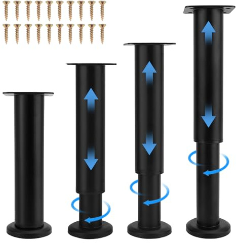 Yosoo Health Gear 4PCS Pied de Meuble Réglable 18-30cm pour Étagères de Cuisine, Canapé, Table, Chaise, Bureau, Placard, Support Poids 600LB, Pieds de Meuble de Salle de Bain Pied