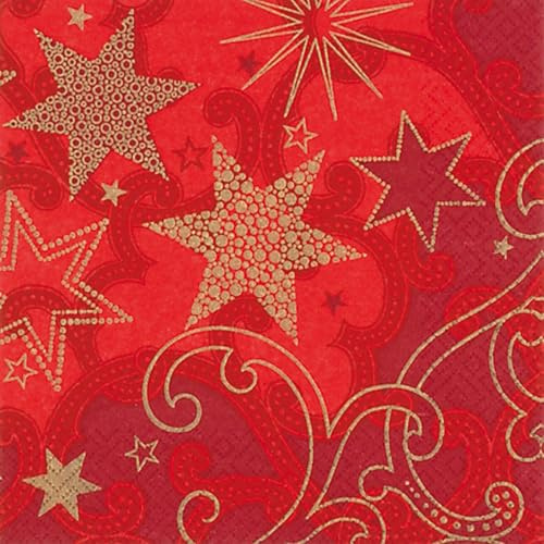 Servietten Papier 33x33cm 3-lagig 20 Stück - nachhaltig & hochwertig - Einweg Papierservietten mit goldenen Sternmotiv modern festlich - Servietten für Weihnachten Silvester Feier Deko