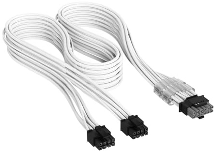 Corsair Elite Premium Typ 5 Einzeln Ummantelte 2x 8-Pin zu PCIe 12V-2x6 600W PSU-Kabel – Dreilagiges Mesh-Paracord-Design, Flache Kabelkämme, Kompatibel mit Typ 5-Netzteilen – Weiß