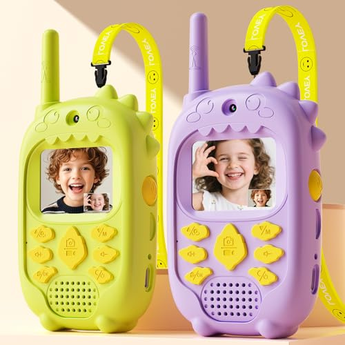 Talkies Walkies Vidéo Double Caméra pour Enfants, Lot de 2 pour Garçons et Filles de 3 à 12 Ans avec Caméras Avant et Arrière, Enregistrement Photo/Vidéo, Écran, Batterie Rechargeable