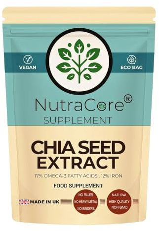 NutraCore Chia Seed Extract 500mg | Chia Seed Capsules | 180 Vegan Caps | Omega-3 Nutrition, Fibre Support, Nutritional Balance, Daily Wellness, Plant-Based Nutrition, Active Lifestyle, Vegan