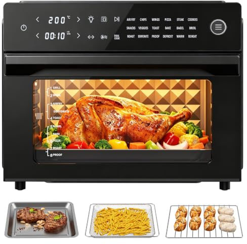 18 in 1 Air Fryer Oven with Rotisserie,30L Airfryer Oven,with 360°Hot Air Circulation Technology,LED Touchscreen,Timer Temperature Control,Extra Large Air Fryer for Family