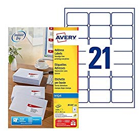 Avery J8160-100 Etiketten für Tintenstrahldrucker Packung mit 100 Blatt weiß
