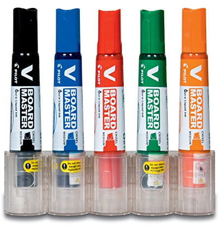 Pilot Pen 5081PH5 - Whiteboardmarker V-Board Master Begreen, Stärke 2.2 - 5.2 mm, 5-er Set, schwarz/rot/blau/grün/orange