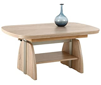 Hela Tische, Funktionscouchtisch Colin, Holzwerkstoff melaminbeschichtet, Dekor Sonoma, Ablageboden, ausziehbar 107-156, höchenverstellbar mit Lift 53-69cm