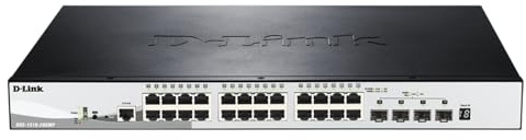 D-Link 28-Port Gigabit Stackable Smart Managed PoE+ Switch with 10G Uplinks—24 PoE+ (370W) + 4 10GbE SFP+ Ports—L2+/L3 Lite—VLANs Web Managed Surveillance Mode—Follows TAA/NDAA(DGS-1510-28XMP)