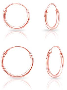 Set Orecchini Argento 925 Placcati Oro Rosa 18K - Orecchini Cerchio Piccoli Uomo Donna - Cerchietti Oro - Orecchino Helix/Cartilagine/Lobo/Naso - Diametro 10,12 mm - Spessore 1.2 mm