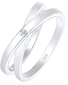 Elli DIAMONDS Ring Damen Wickelring Cross Diamant (0.015 ct.) in 925 Sterling Silber