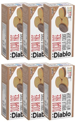 Diablo Sugar Free Sandwich Cookies – Vanilla Cookie with Cocoa Cream, Sugar Free Snacks, Maltitol-Sweetened for Everyday Enjoyment, Sweet Treats For All, 176g 6 Pack