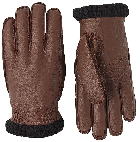 HESTRA Deerskin Primaloft Rib - 8: Hirschleder, Polyester, Unisex, Large, Dunkelbraun, Handschuhe