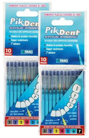 Pikdent-Interdentalbürsten - Langlebiger beschichteter Stahlkern und Tynex-Borsten - 5. Größe: Hellblau - 0,8 mm, halb-kegelförmig - 20 Zahnbürsten