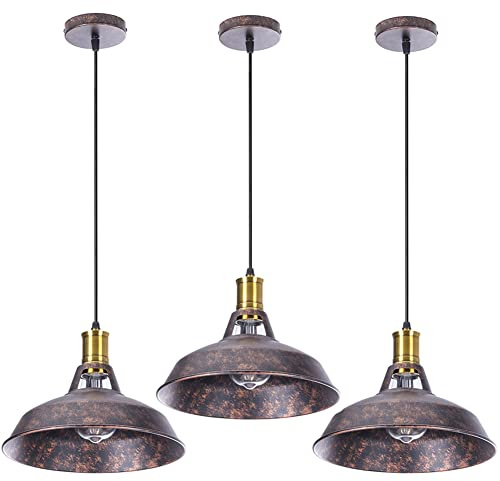 STOEX 3PCS Suspension Luminaire Vintage Métal 27cm, Lustre Plafonnier Industriel Lampes LED E27 Corde Ajustable pour Salon Cuisine Restaurant Salle à manger Chambre (Rouille)