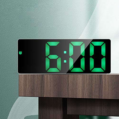 Reloj despertador digital Espejo Pantalla LED Reloj electrónico con batería y enchufe USB Uso dual para decoración de oficina, dormitorio y hogar