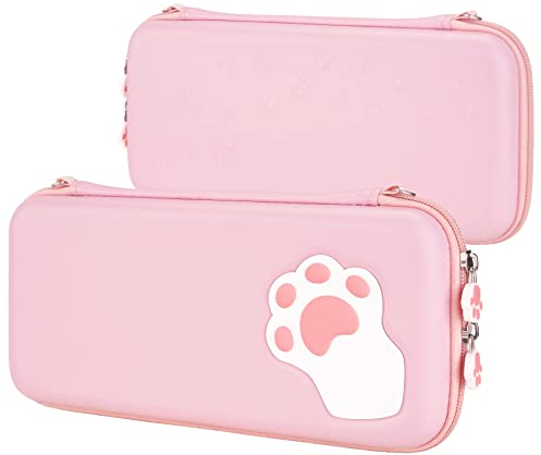 PlayVital Étui pour Nintendo Switch&Switch OLED Console,Pochette de Protection Switch,Sac de Transport pour Switch OLED avec Capuchons Fentes Cartes et Poche-Rose