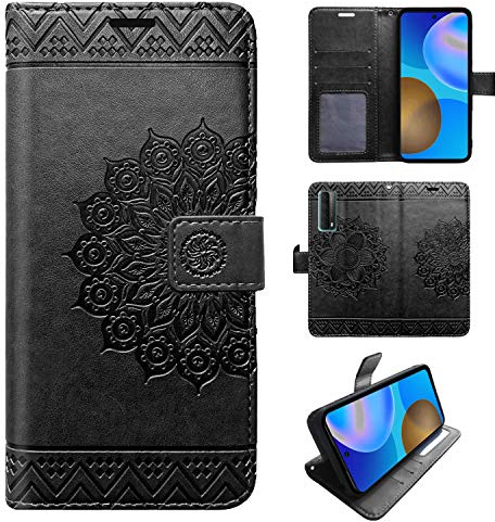 betterfon Huawei P Smart 2021 hülle handyhülle P Smart 2021 mit Magnetverschluss/Kartenfächer für Huawei P Smart 2021 Mandala Schwarz