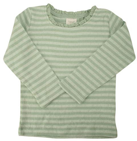 Ex-Store Baby Girls Long Sleeved Round Neck Top T-Shirt Mint Green Stripe 12-18 Months