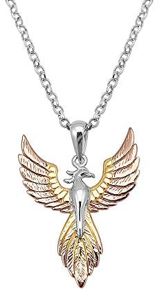 Kiara Jewellery - 925er Sterling Silber zweifarbig vergoldete - Phönix Vogel Anhänger Halskette - auf 46 cm Sterling Silber Kette.