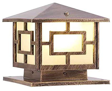 Chao Zan Außen Straßenlampe, IP55 Mastlampe, lackiertes Aluminium, Retro Vintage,Acryl Lampenschirm,Ambiente Beleuchtung,Außenwand leuchten Eingang/Tor/Garten/Innenhof,E27 Max. 80 W,(Kupfer Farbe)