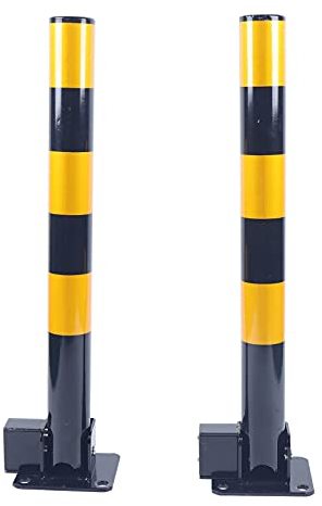 Lot de 2 barrières rondes amovibles pour parking, panneaux de signalisation, signalisation de sécurité, pollen, allée, courrier verrouillable avec bandes d'avertissement, 3 clés