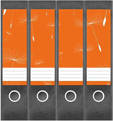 Etiketten für Ordner | Pusteblumen Orange | 4 breite Aufkleber für Ordnerrücken | Selbstklebende Design Ordneretiketten Rückenschilder
