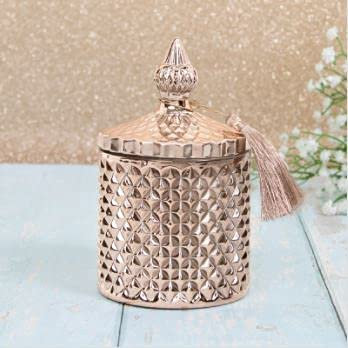 Leonardo Desire Blossom & Honey Candle in a Rose Gold Artisan Glass Lidded Jar with Box