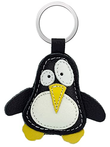 Simaru Tierisch starke Schlüsselanhänger aus hochwertigem Echtleder, Made in EU, Perfekt für Weihnachten Geburtstag Jahrestag, Finde dein Lieblingstier (Pinguin)