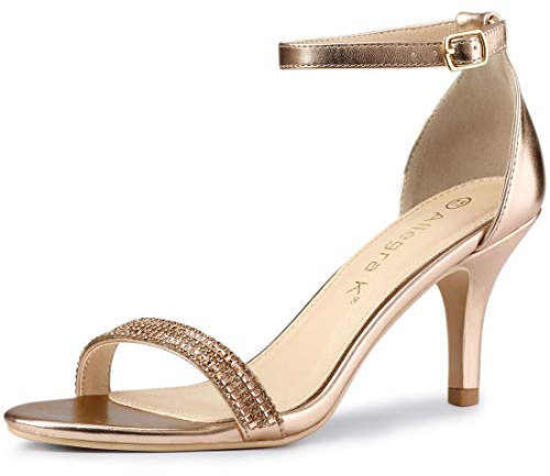 Allegra K Sandali da donna con tacco a spillo e cinturino alla caviglia, Oro rosa, 39.5 EU