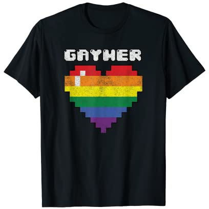 Gaymer Gay Gamer LGBT Pride 8bit Heart Shirt T-Shirt