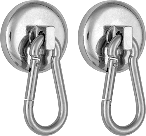 POPPSTAR Magnet-Karabiner extra stark, 2 Stück (35kg Haftkraft) Neodym Haken-Magnete mit drehbarem Karabiner