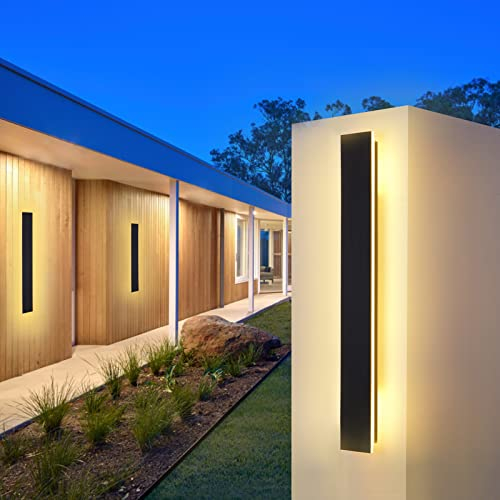 LED Wandleuchte Aussen/Innen Lang Wandlampe Anthrazit, Ip67 Wasserdicht Außenwandleuchten Aluminiumlegierung Schwarz Außenleuchte Terrasse Wandleuchte Für Gärten, Villa , Warmes Licht,60*5cm,15w