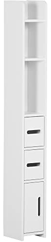 kleankin Armario Alto de Baño con 3 Puertas y 3 Estantes Abiertos Columna Auxiliar de Baño para Salón Aseo Dormitorio Estilo Moderno 15x17x120 cm Blanco