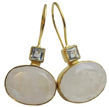 Blautopas und Mondstein Edelstein vergoldet Sterling Silber Ohrringe - Natürlicher Edelstein - Geburtstagsgeschenk - Weihnachtsgeschenk - Handgefertigte Geschenkideen für Frauen
