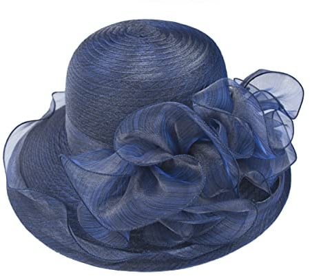 HilyBony Kentucky Derby-Sonnenhut mit breiter Krempe, faltbar, UV-Schutz, Sommer, Strand, Sonnenhut, Teeparty, Fascinator, navy, M
