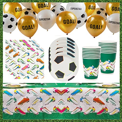Football Party Decorations | Rugby Birthday Themed Partyware Set for 8 Guests | Soccer Napkins, Paper Plates, Cups, Table Cover and Balloons , Rugby, Awards Night | Made By Talking Tables