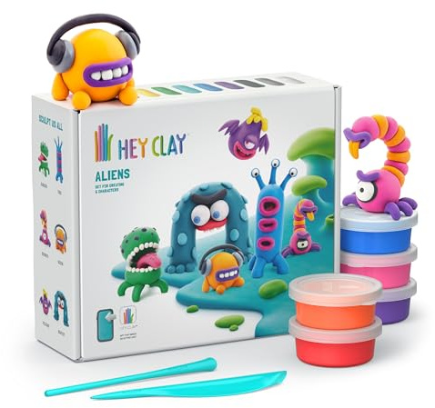 HEY CLAY - 15 Dosen lufttrocknende Knete für Kinder ab 3 Jahren - Kreatives Bastelset (Die Aliens)