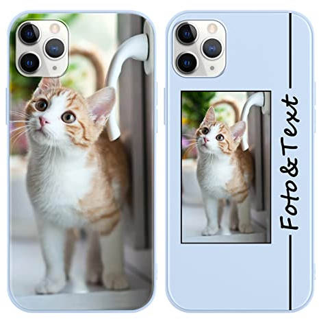 Yoedge Personalisierte Handyhülle für Apple iPhone 11 Pro MAX Hülle Personalisiert 6,5 Selbst Gestalten mit Eigenem Foto Bild Text Individuelle Schutzhülle Hellblau Cover für iPhone 11 Pro MAX Case