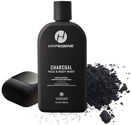 Hypegiene All-Natural Charcoal Body Wash - Deep Cleansing, Purifying Shower Gel - Vegan, Paraben-Free with Activated Charcoal And Tea Tree Essential Oil (10.1oz)