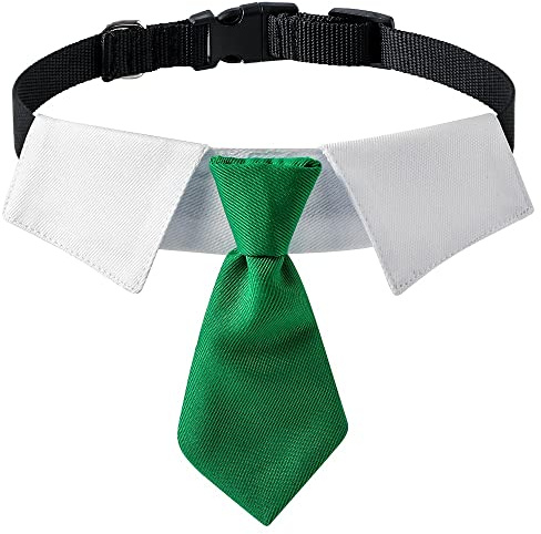 Hundehalsband, weiches Polyester, Fliege mit Metallschnalle für große, mittelgroße und kleine Jungen, Katzen- und Hunde-Krawatte (klein, grün/weiß)