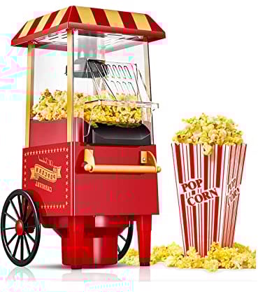 Popcorn Machine,Hot Air Popcorn Popper Machine, 1200W Home Electric Popcorn Maker No-Oil & Easy to Clean, Healthy Poppers with Measuring Cup & Removable Lid for Home Movie Nights P