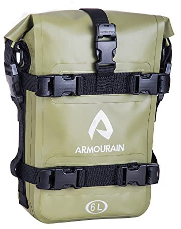 ARMOURAIN Motorrad Stoßstangen Seitentasche Tasche Wasserdicht 6L Motor Sturzbügel Seitentaschen mit Schultergurt Motorräder Seitenrahmen Seitenkoffer Reiten Werkzeuge (6L PVC Armeegrün)