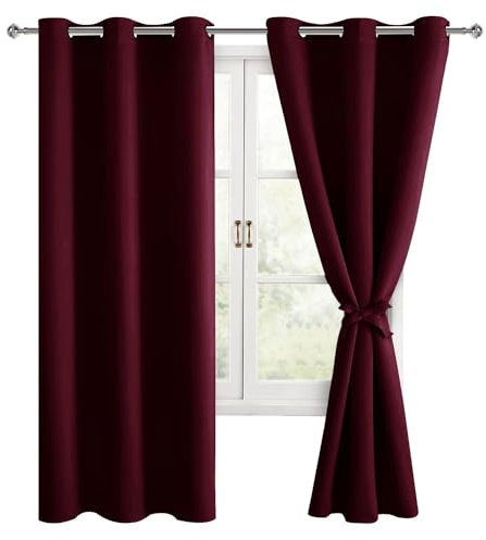 Hiasan Verdunklungsvorhänge Gardinen mit Ösen,Weinrot Blickdicht Vorhänge,2 Stück,117 x 137 cm (Breite x Höhe),weiche Schiebevorhänge für Schlafzimmer,Wohnzimmer usw.