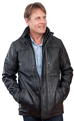 Men's Mid Length Classic Warm Black Leather Biker Jacket S