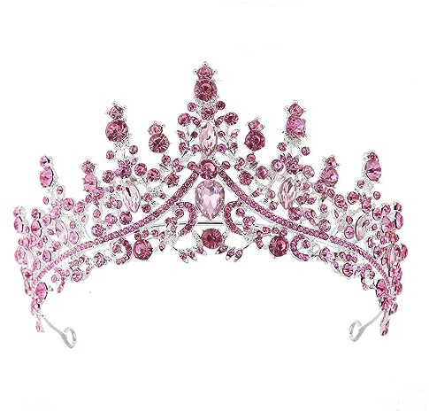 Hochzeit Braut Kristall Tiara Strasssteine Mädchen Haar Krone Prinzessin Stirnband Krone Haarschmuck für Hochzeit Verlobung Geburtstag Party Schönheitswettbewerb Bühnenauftritte,Rosa