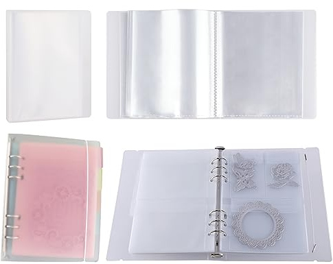 Set of 2 A5 6 Rings and A6 Clear Stamps Storage Embossing Folder Storage Photo Storage Album Seal Bags Storage Keeper Cards Folder Storage Bag for DIY Scrapbooking Art Crafts