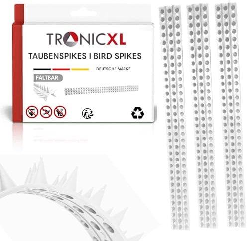TronicXL 10 x Taubenstreifen Taubenspikes Kunststoff 50cm = 5m I 5 Meter Tauben Krähen Möwen Abwehr Vogelschreck Vogelspikes Taubenschreck Vogelabwehr (Weiß)